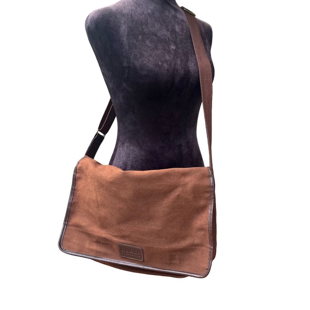 Guess Vintage Y2K Messenger Bag Mocha Canvas L - Picture 2 of 5